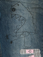 Blue Double‑Waist Graffiti Plaid Denim Jeans