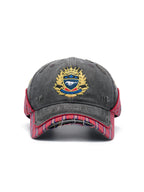 Double Layer Plaid Embroidered Distressed Patch Hat