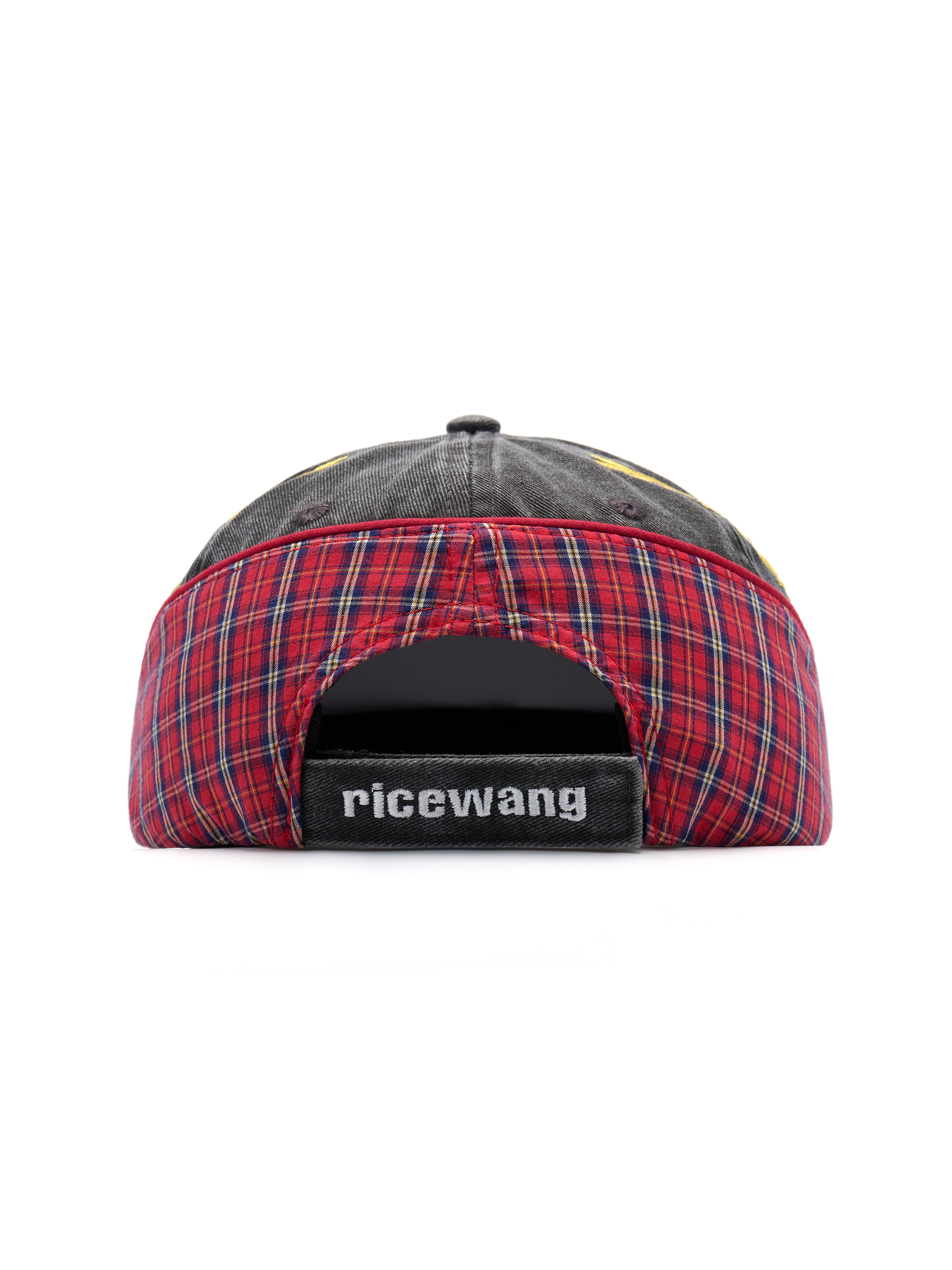 Double Layer Plaid Embroidered Distressed Patch Hat