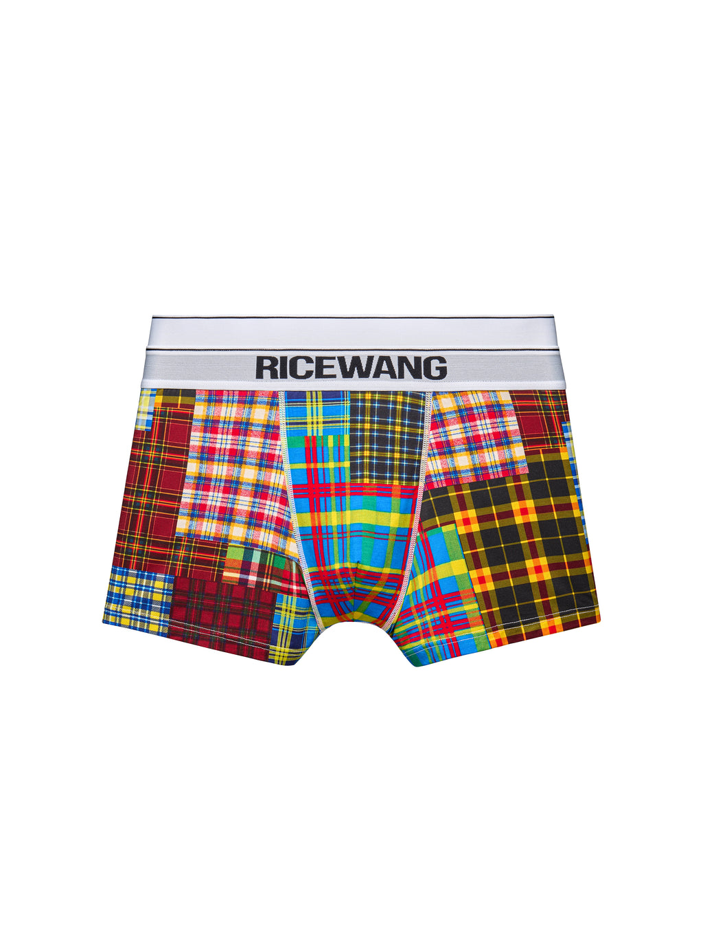 Double-Waist Irregular Plaid Patch Boxers