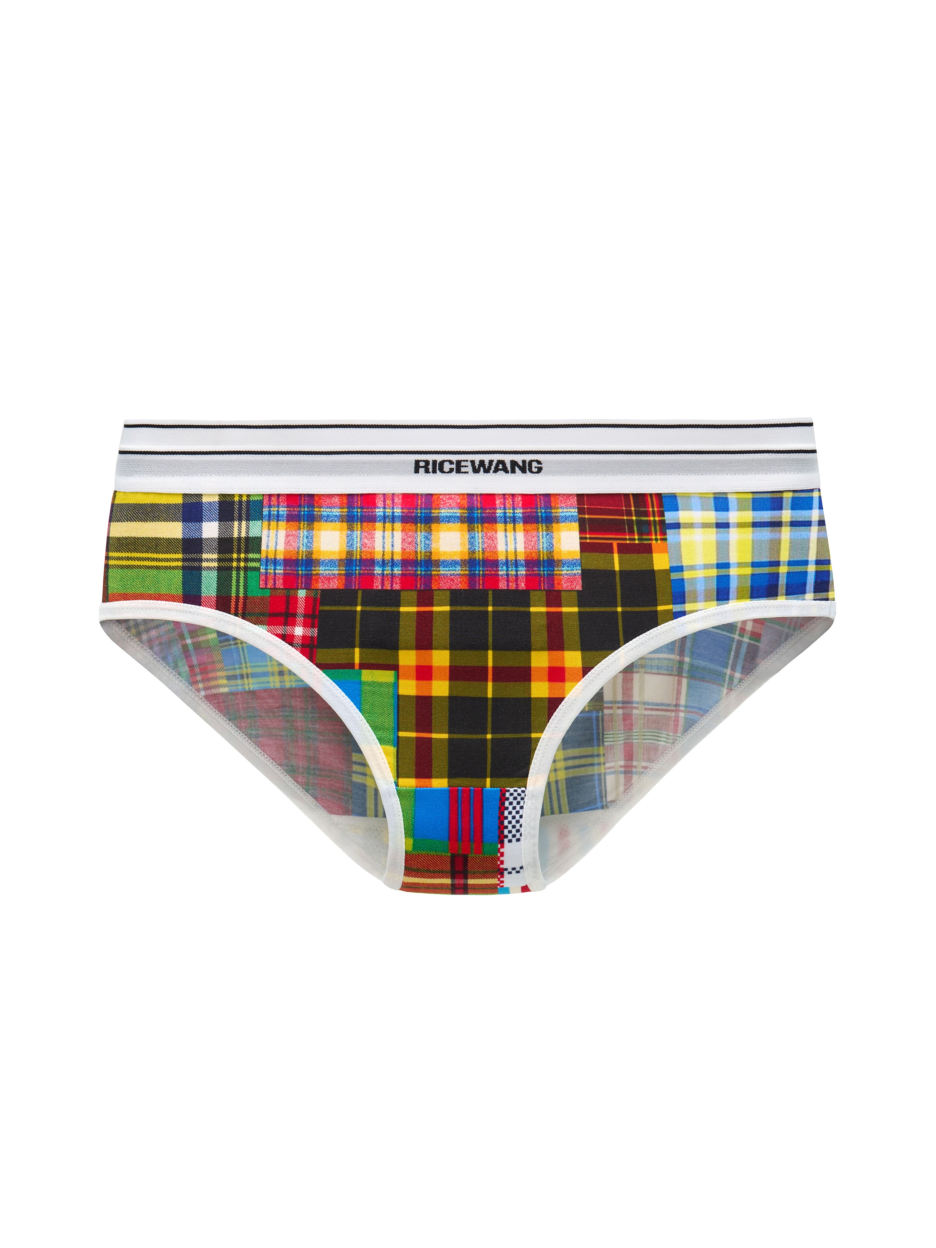 Double-Waist Irregular Plaid Patch Boxers