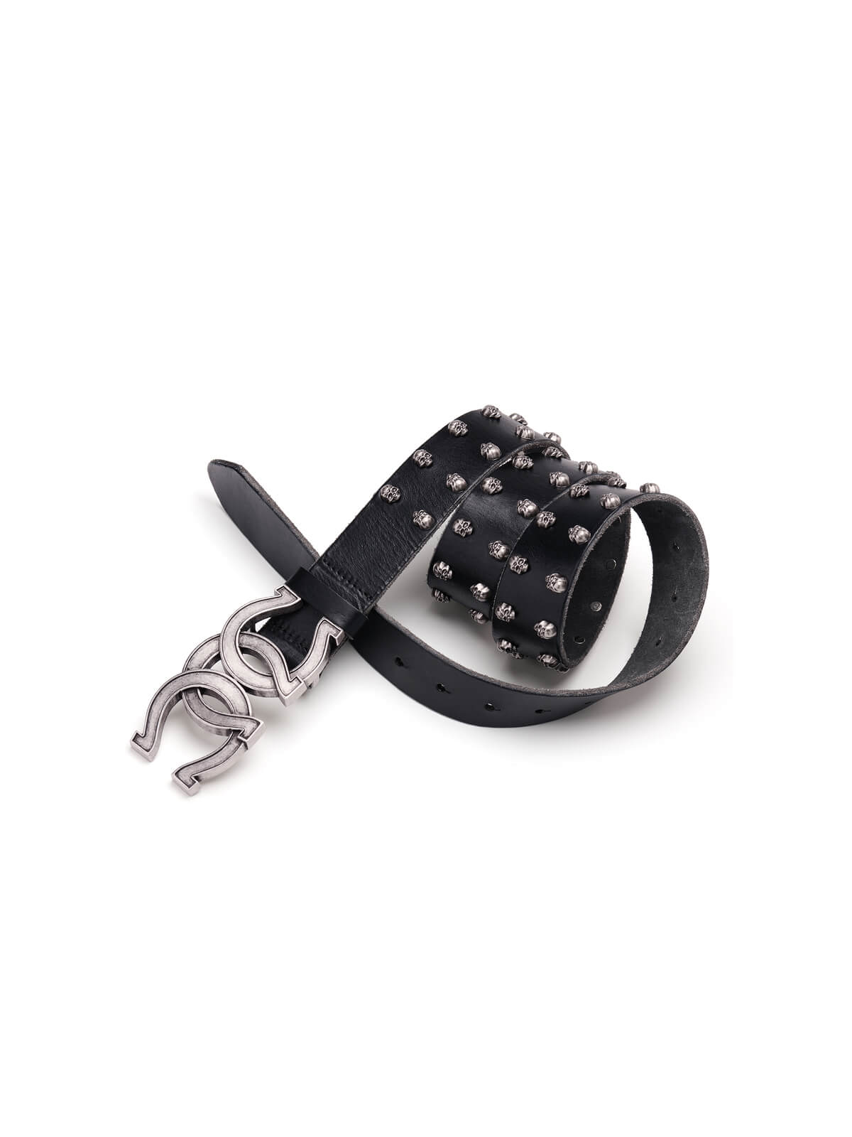 HIREE RING HORSE SHOE SKULL BLACK LEATHER BELT