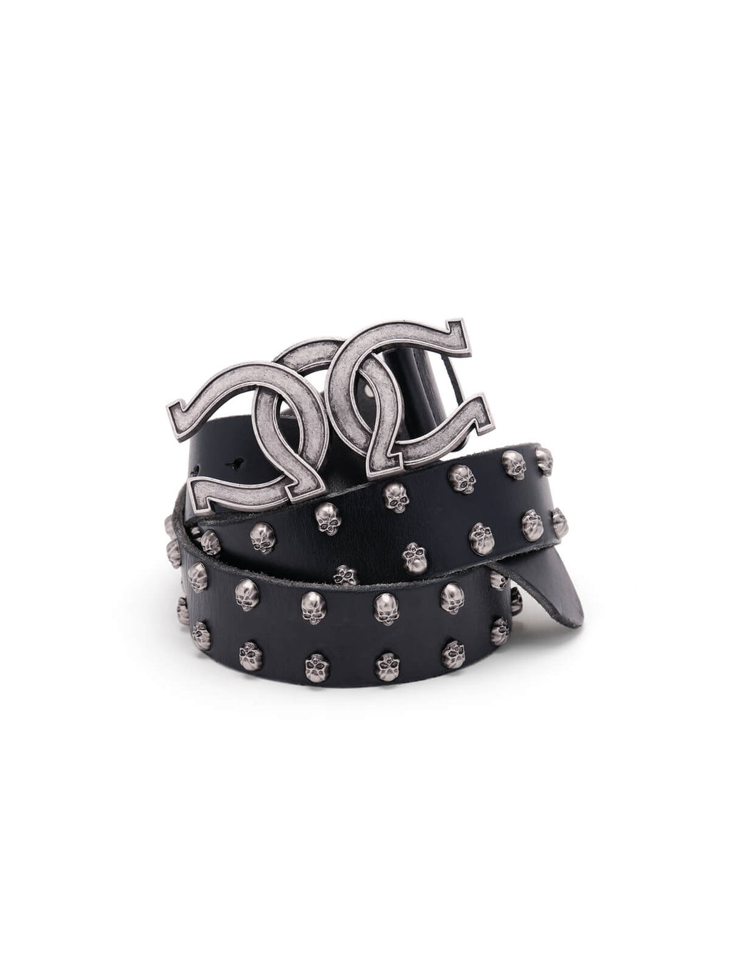 HIREE RING HORSE SHOE SKULL BLACK LEATHER BELT