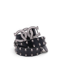 HIREE RING HORSE SHOE SKULL BLACK LEATHER BELT