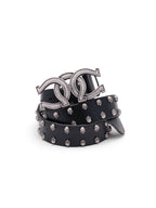 HIREE RING HORSE SHOE SKULL BLACK LEATHER BELT