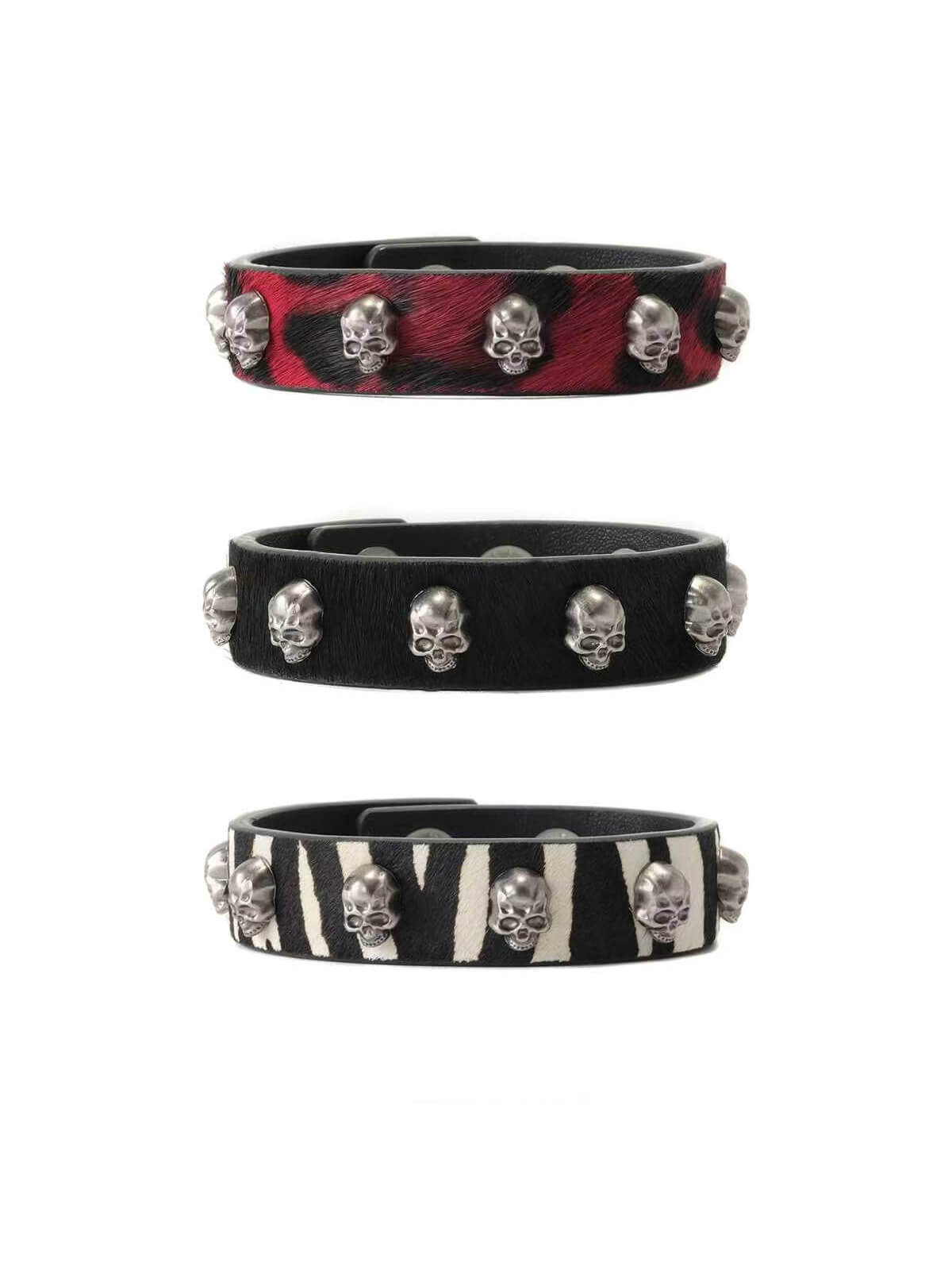 GENUINE LEATHER HORSEHAIR SKULL BRACELET